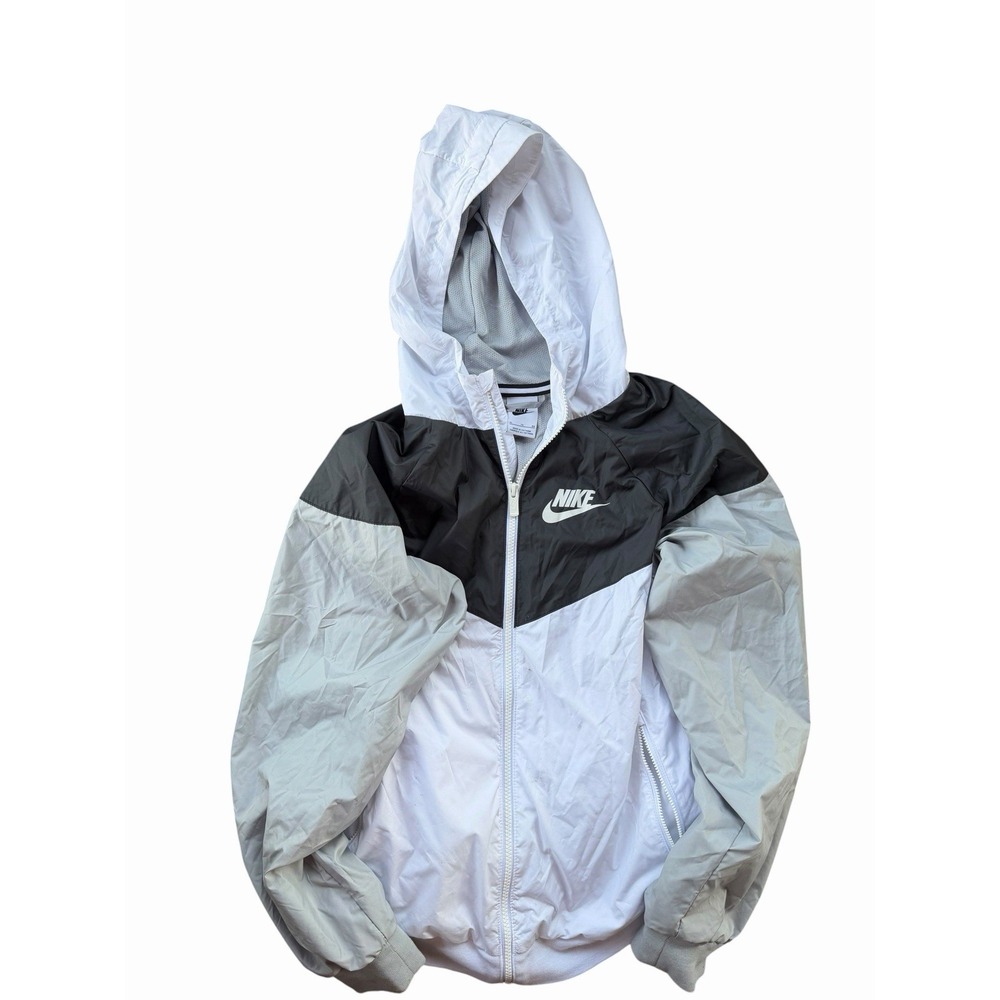 Nike Windrunner Hooded Windbreaker Jacket Gray Black White XL Men's Vintage